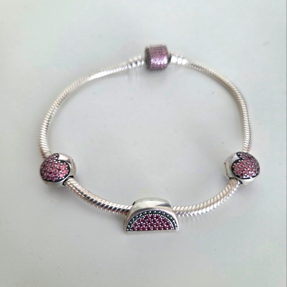 Pandora Elegant Silver and Pink Charm Bracelet